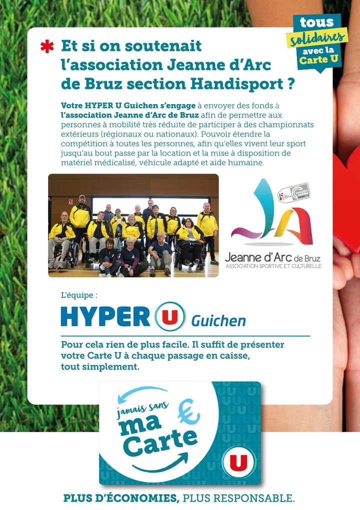 Affiche de Super U Guichen avec la photo de l'équipe Handisport de la JAB