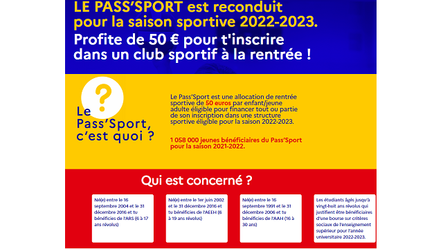 Le pass’sport est reconduit pour la saison sportive 2022-202…